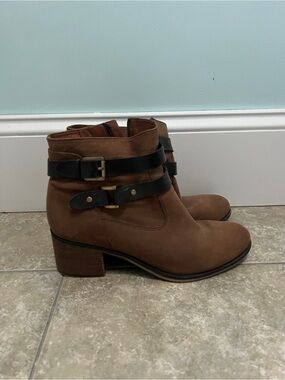 Women's Brown Leatherette Ankle Booties with Buckle Straps